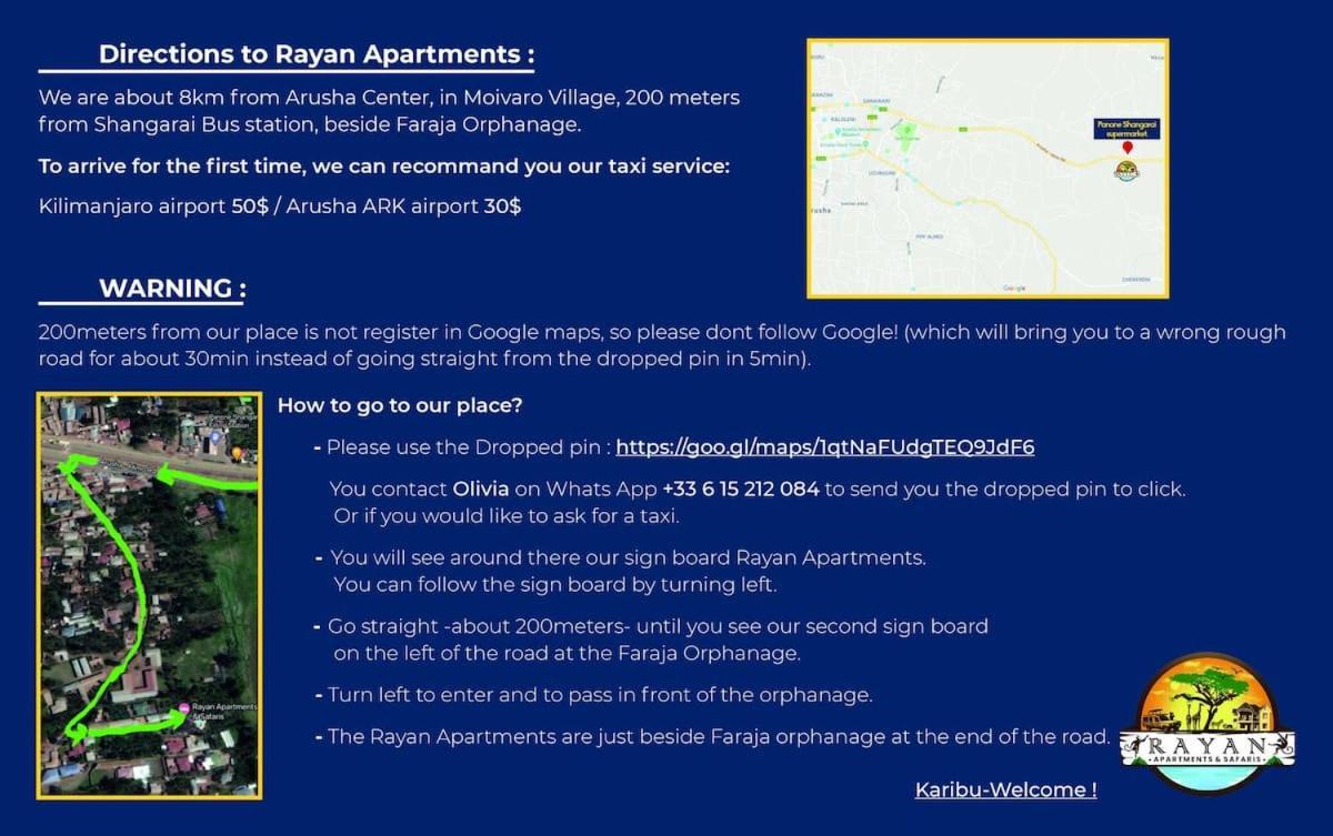 Rayan Apartments & Safaris Аруша Екстериор снимка